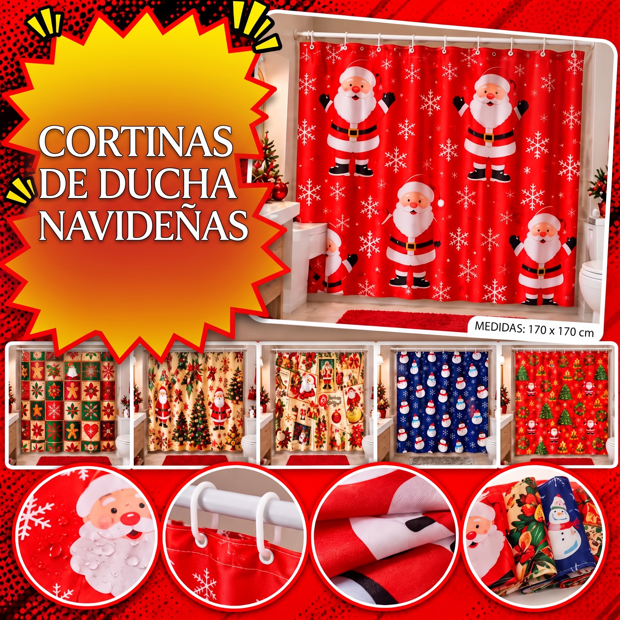 🎄✨ CORTINA NAVIDEÑA DE BAÑO ✨🎄